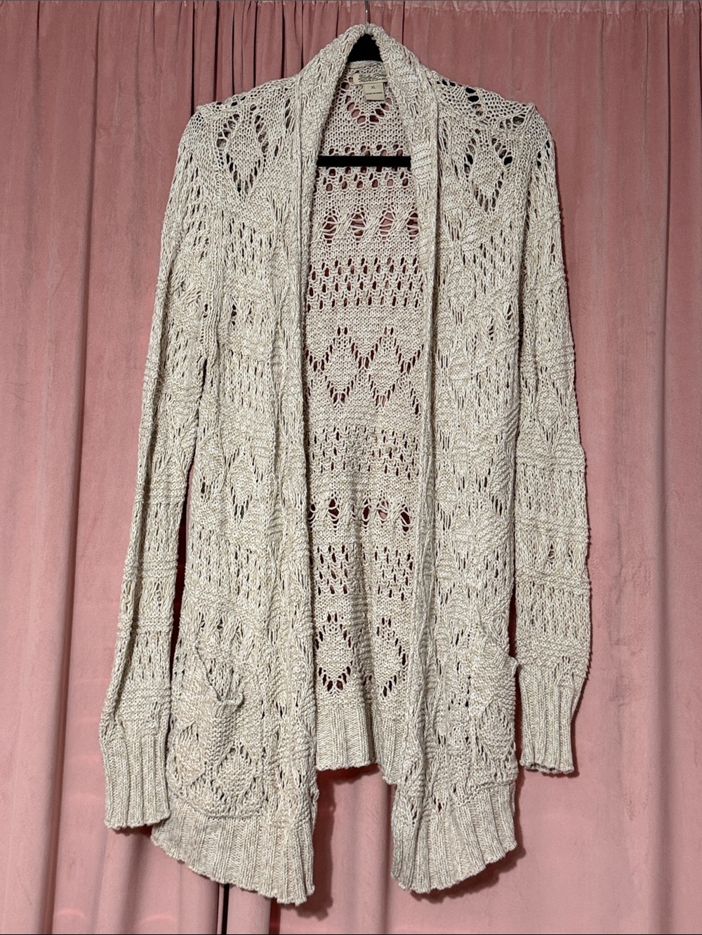 Lucky Brand Cream Open-Knit Draped Cardigan